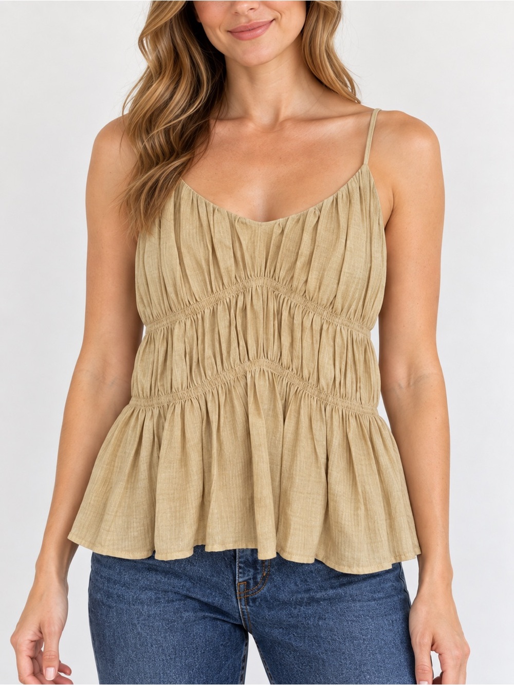 #8: LOFT Petites Beige Ruched Cami Top